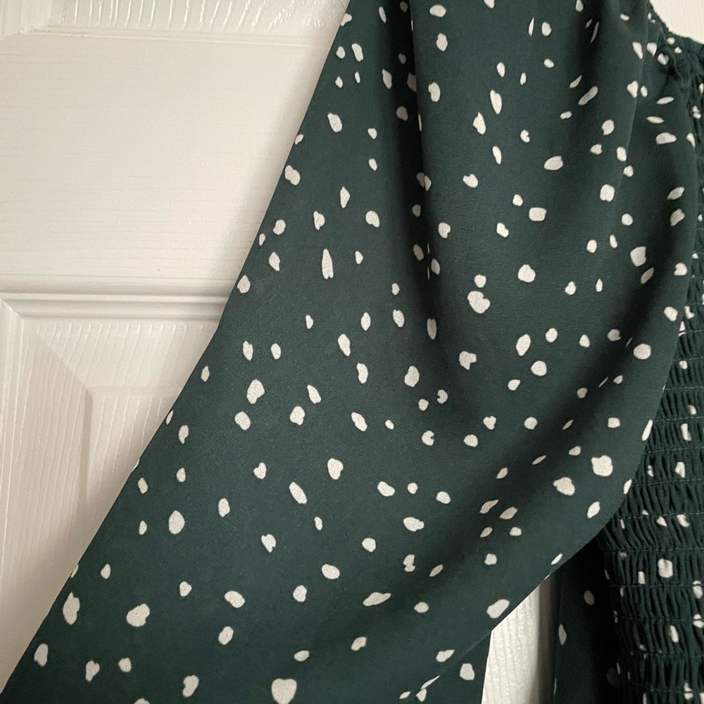 Abercrombie & Fitch Forest Green & White Speckled Terrazo Cropped Blouse size XL - Picture 7 of 12